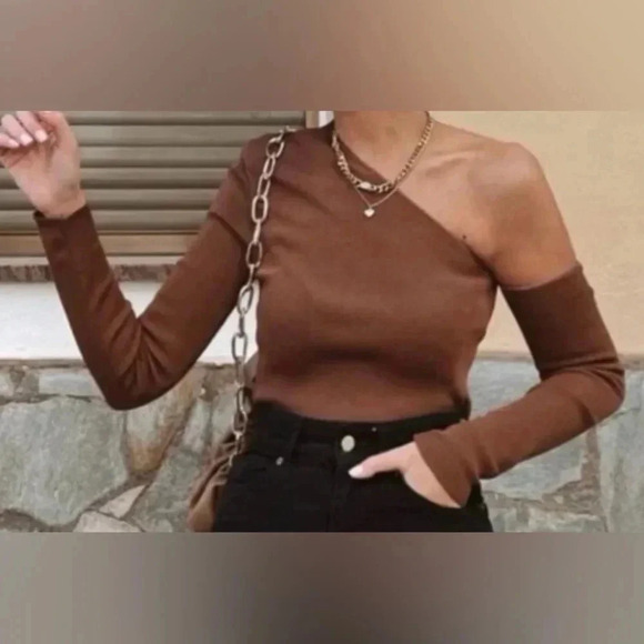 ZARA RIBBED ONE SHOULDER TOP NEW WITHOUT TAGS - Picture 1 of 7